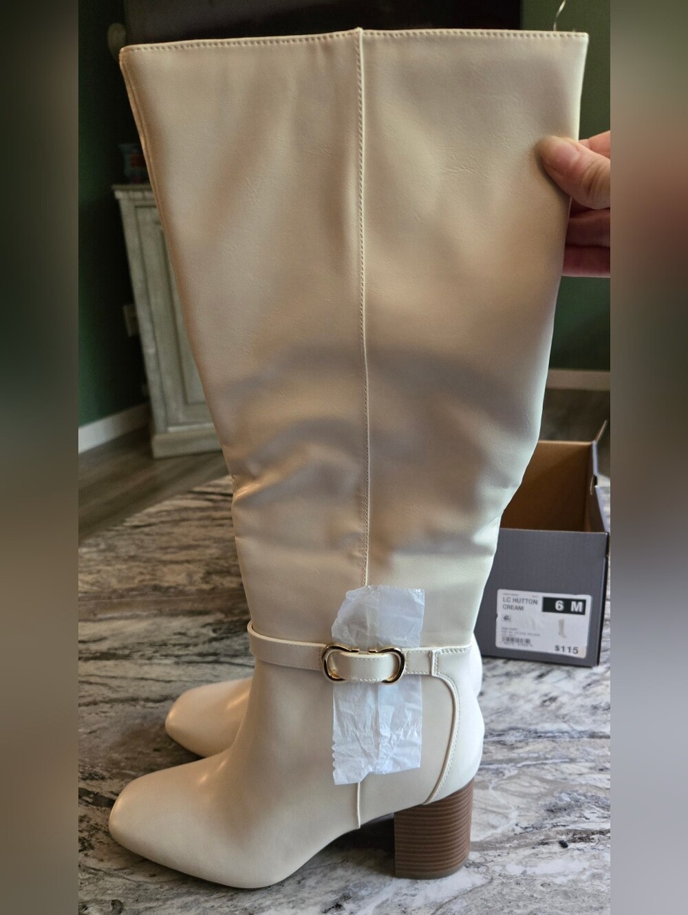 Liz Claiborne Womens Hutton Stacked Heel Riding Boots Cream Color - New In Box